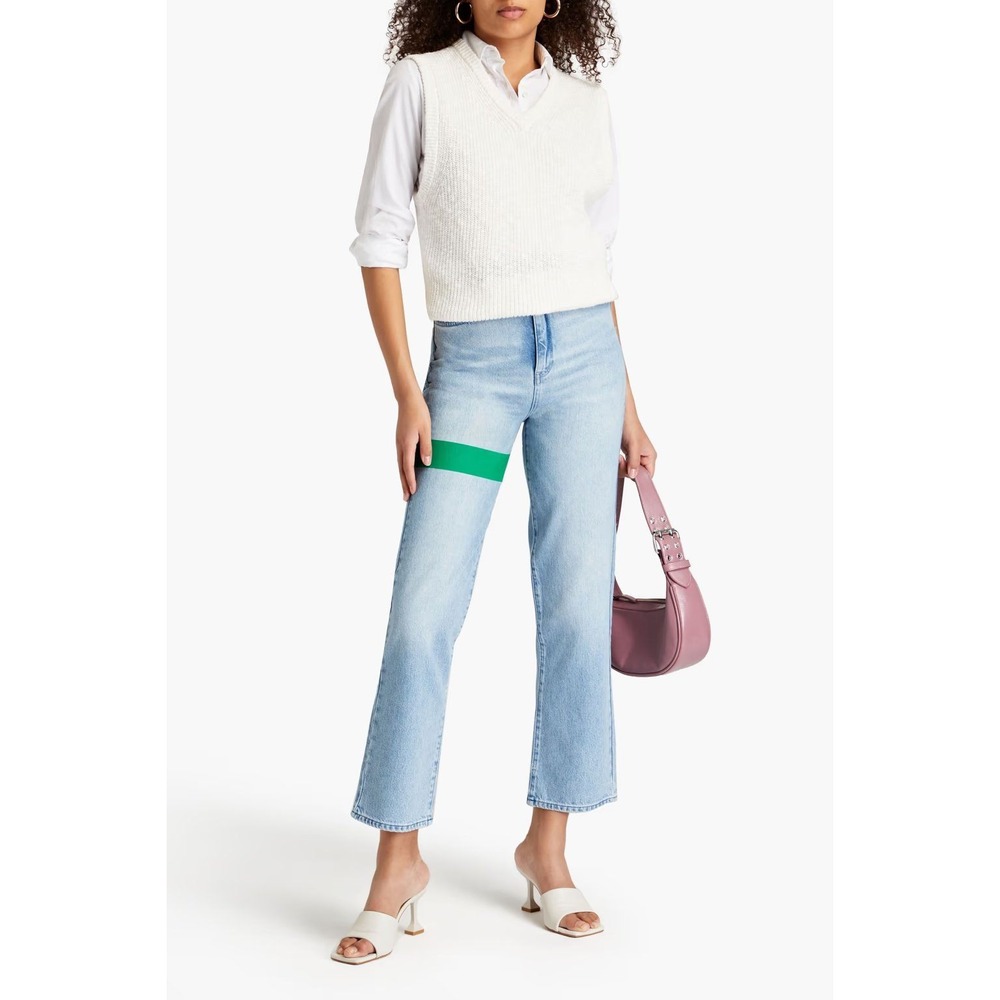 NEW Triarchy Denim Ms. Faded Printed High-rise Straight-leg Jeans Blue Size 26